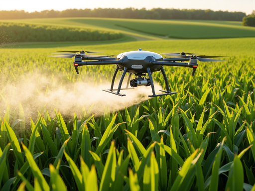 大型农业植保无人机，黑色机身，多旋翼设计，停放在农田旁，体现专业植保用途