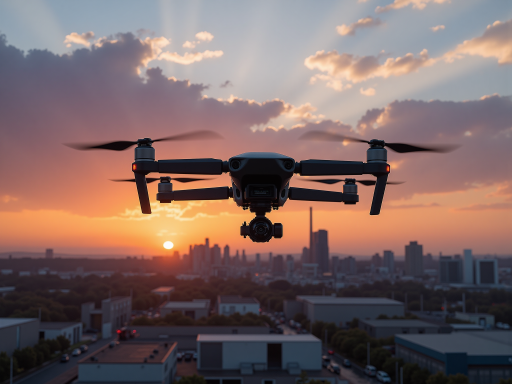 安防监控无人机，黑色机身，配备红外摄像头，夜间飞行状态，体现安防监控功能